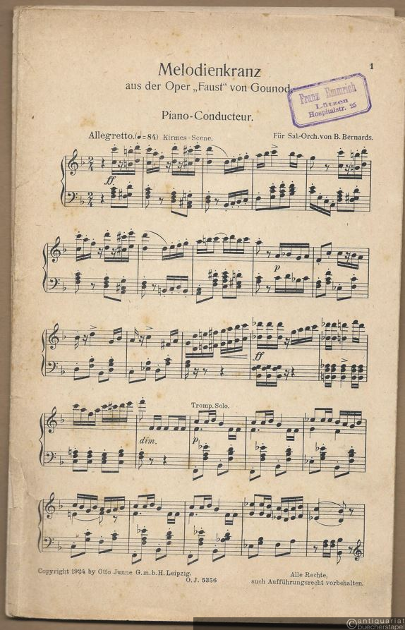  - Melodienkranz aus der Oper "Faust" von Gounod. Salonorchester. 13 Stimmen.