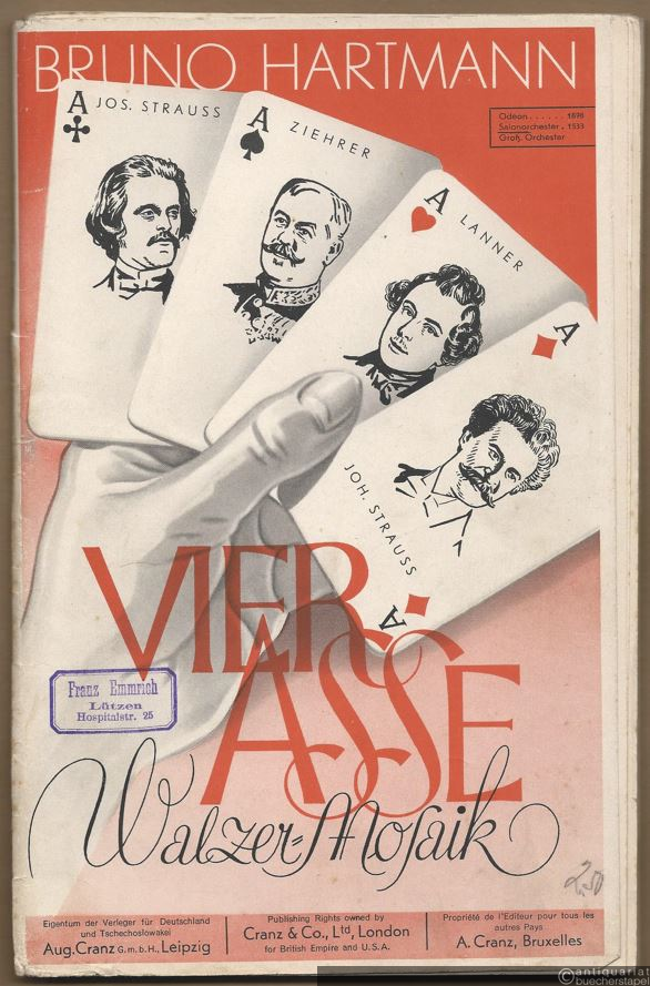  - Vier Asse. Walzer-Mosaik / Quatre As. Valse mosaique / Four Aces. Waltz Mosaic (= Odeon No. 1898. Salonorchester No. 1533). 17 Stimmen.