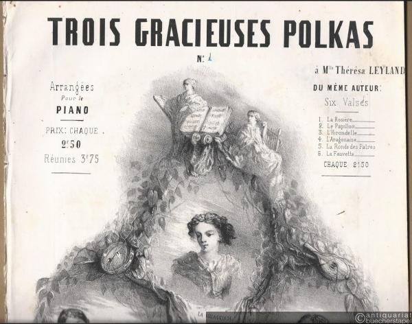  - La Parisienne (= Trois gracieuses Polkas, No. 1). Composees par A. Scard. Orchestree par A. S. Straus. Arrangees pour le Piano.