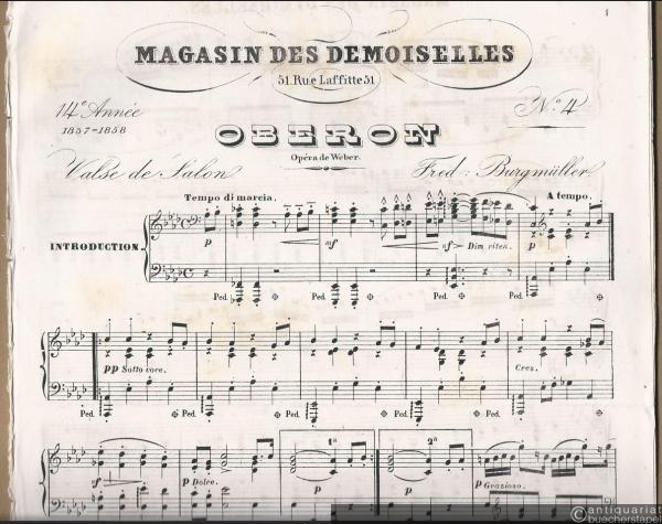  - Oberon. Opera de Weber. Valse de Salon par Fred. Burgmüller (= Magasin des Demoiselles, 14e annee (1857-1858), No. 4). Piano.