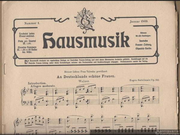  - An Deutschlands schöne Frauen, Op. 102. Walzer (= Hausmusik. Beilage zur Deutschen Frauen-Zeitung, Januar 1909, Nummer 1).