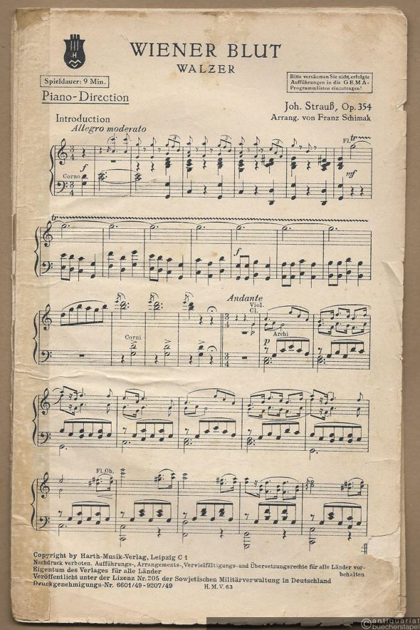 - Wiener Blut, Op. 354. Walzer (= No. 9). Salonorchester. 17 Stimmen.