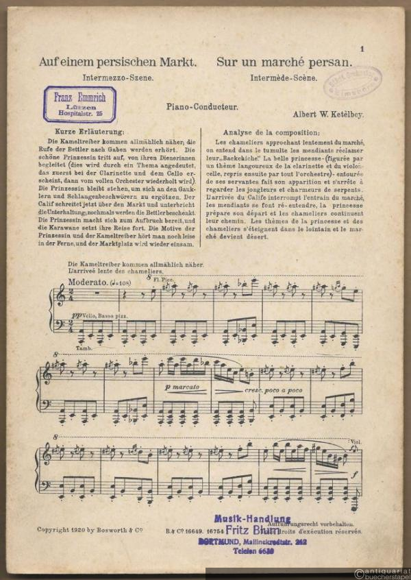  - Auf einem persischen Markt. Intermezzo-Szene / Sur un marché persan. Intermede-Scene. Salonorchester. 13 Stimmen.