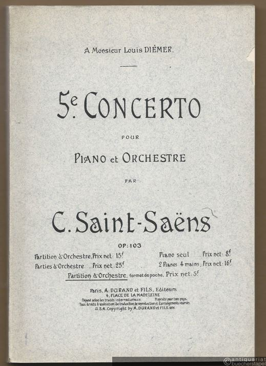  - 5e Concerto pour Piano et Orchestre par C. Saint-Saens Op. 103. Partition d'Orchestre. Format de poche [Taschenpartitur].