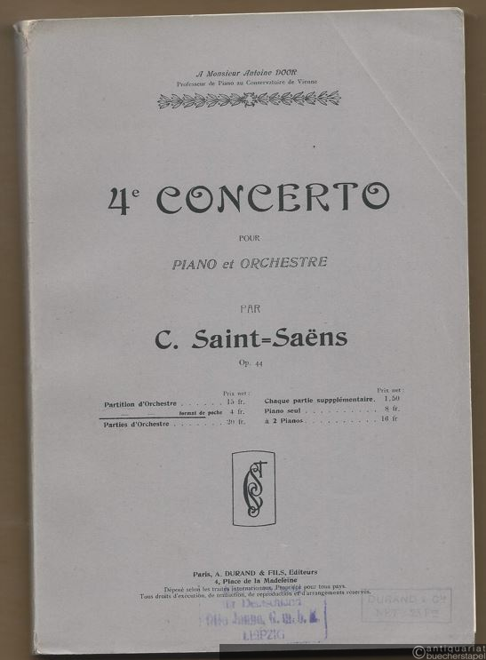  - 4e Concerto pour Piano et Orchestre par C. Saint-Saens Op. 44. Partition d'Orchestre. Format de poche [Taschenpartitur].