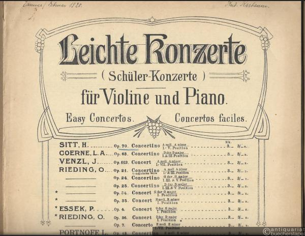  - Concertino für Violine mit Pianofortebegleitung (in den ersten 5 Lagen ausführbar), Op. 70 (= Leichte Konzerte (Schüler-Konzerte) für Violine und Piano / Easy Concerts / Concertos faciles).