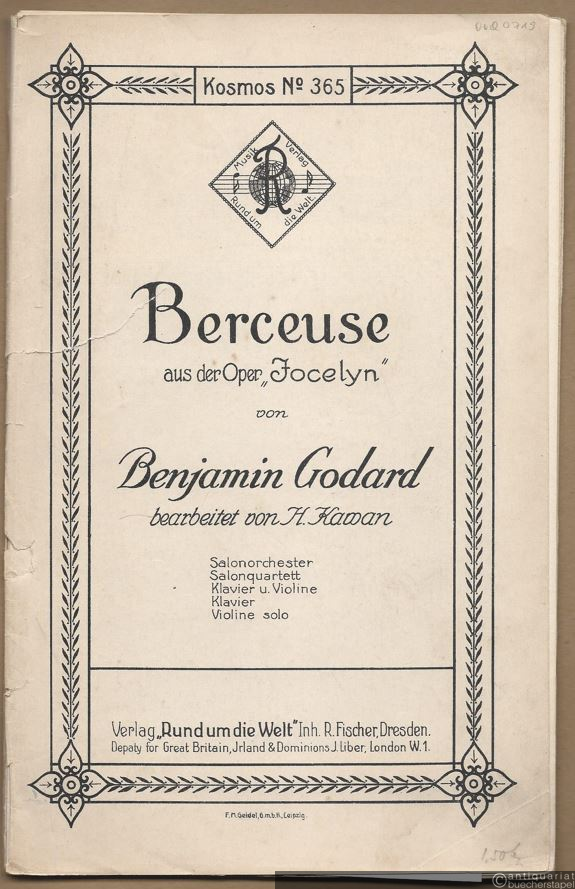  - Berceuse aus der Oper: Jocelyn (= Kosmos, No. 365). Salonorchester. 9 Stimmen.