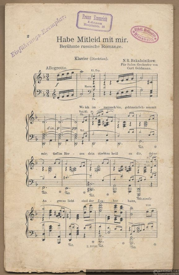  - Habe Mitleid mit mir. Berühmte russische Romanze. Salonorchester. 12 Stimmen.