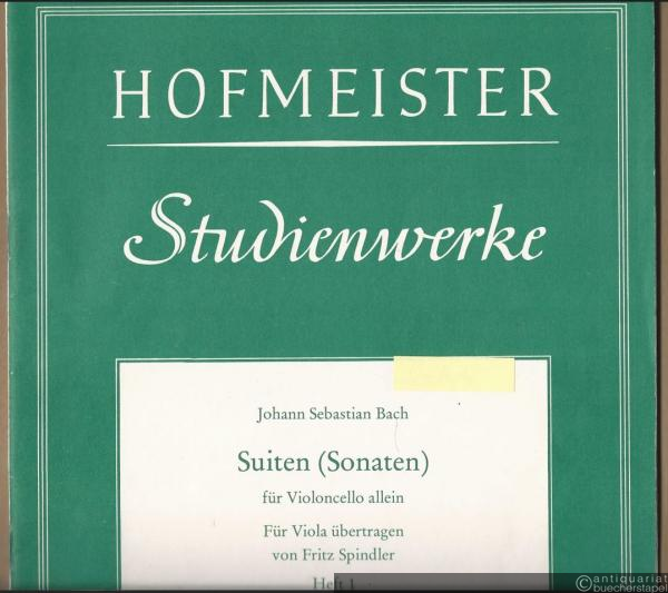  - Suiten (Sonaten) für Violoncello allein. Für Viola übertragen von Fritz Spindler, Heft 1 (= Hofmeister 7367).