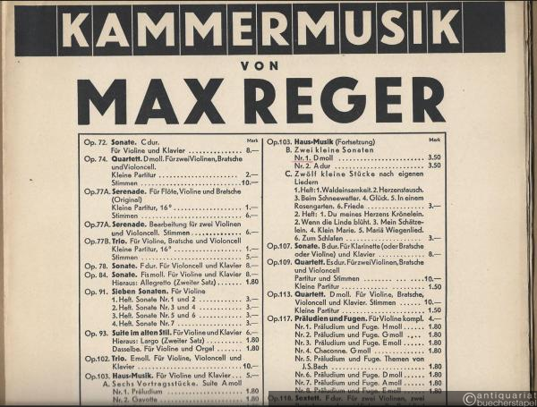  - Zwei kleine Sonaten für Violine und Klavier. 1. Sonate (D moll), Op. 103b Nr. 1 (= Kammermusik von Max Reger, Haus-Musik, Op. 103, Nr. 1). Partitur und Stimme.