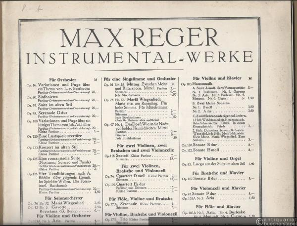  - Sonate (C Dur) für Violine und Klavier, Op. 72 (= Max Reger Instrumental-Werke. Für Violine und Klavier, Op. 72). Partitur und Stimme.