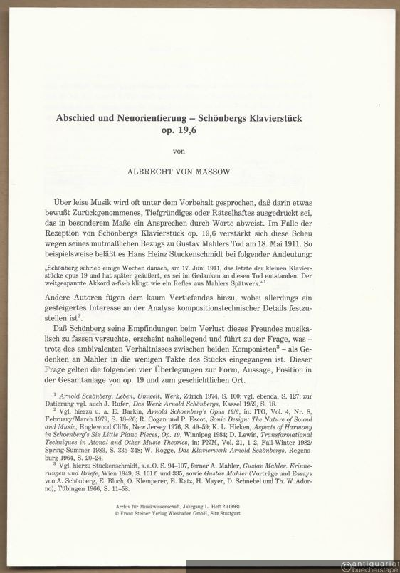  - Abschied und Neuorientierung - Schönbergs Klavierstück op. 19,6 [Sonderdruck].
