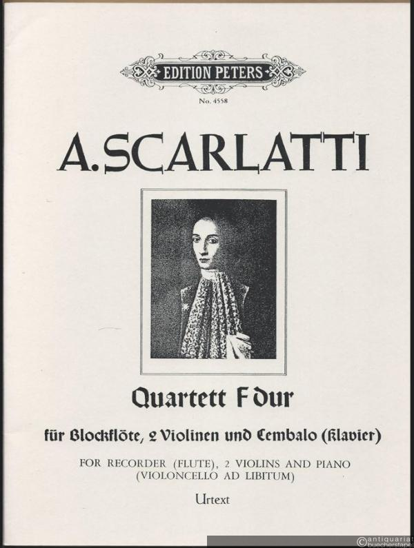  - Quartett F-Dur für Blockflöte, 2 Violine und Basso continuo / Cembalo (Klavier) / for Recorder (Flute), 2 Violins and Piano (Violoncello ad libitum) (= Edition Peters, No. 4558). Urtext. Klavierpartitur u. Stimmen.