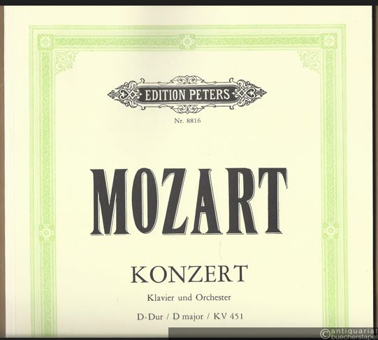  - Konzert für Klavier und Orchester D-Dur Nr. 16, KV 451 (= Edition Peters, Nr. 8816). Urtext. Ausgabe für 2 Klaviere.