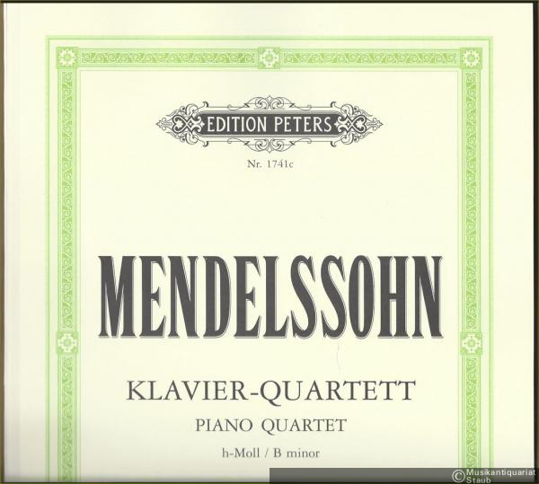  - Quartett h-Moll für Klavier, Violine, Viola und Violoncello, Opus 3 (= Edition Peters, Nr. 1741c). Partitur, Stimmen.