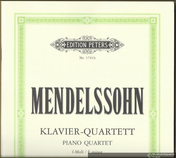  - Quartett f-Moll für Klavier, Violine, Viola und Violoncello, Opus 2 (= Edition Peters, Nr. 1741b). Partitur, Stimmen.