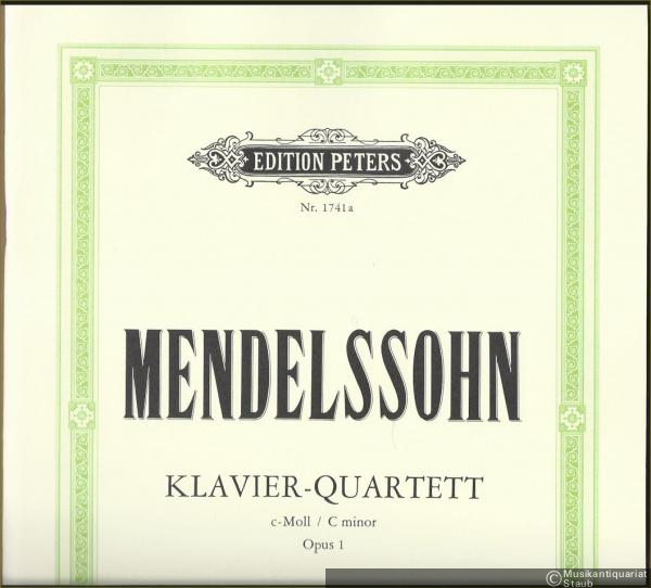  - Quartett c-Moll für Klavier, Violine, Viola und Violoncello, Opus 1 (= Edition Peters, Nr. 1741a). Partitur, Stimmen.