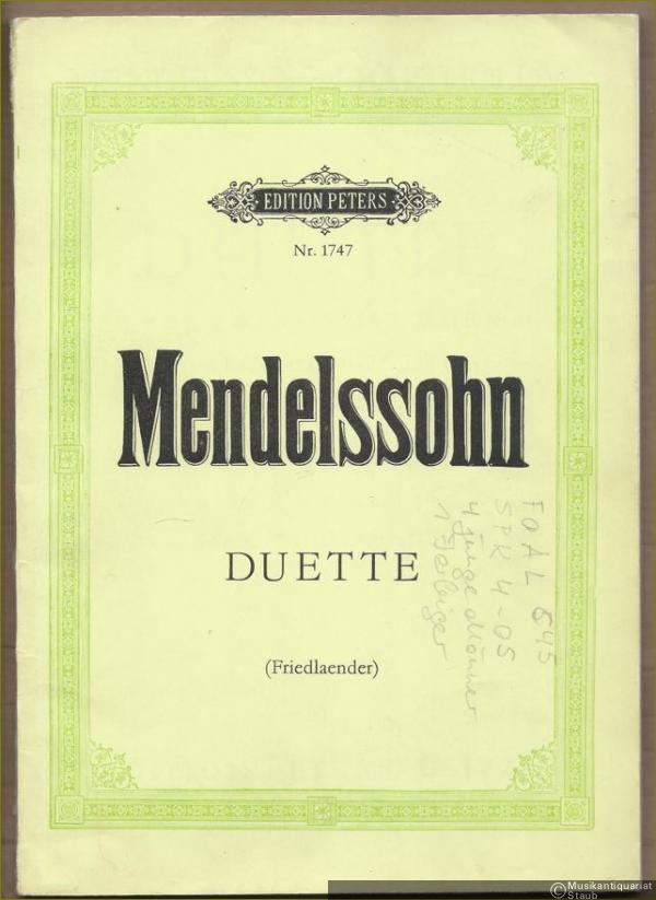  - Duette für zwei Singstimmen mit Klavierbegleitung (= Edition Peters, Nr. 1747).