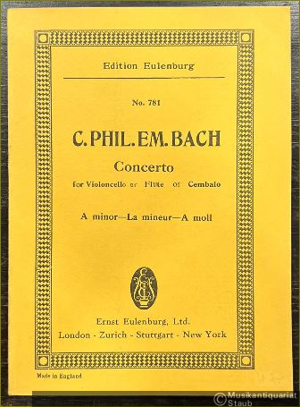  - Concerto  A minor for Violoncello or Flute or Cembalo and String Orchestra (= Edition Eulenburg, No. 781).