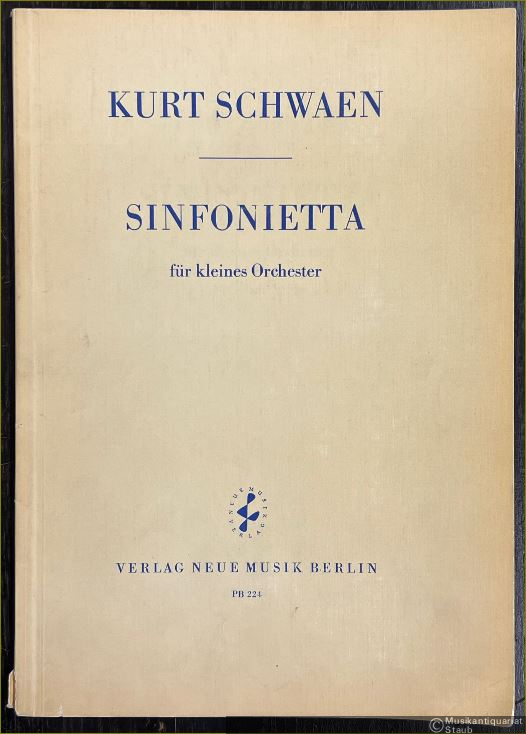  - Sinfonietta für kleines Orchester (= PB 224). Partitur.