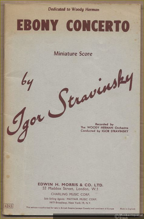  - Ebony Concerto. Miniature Score.