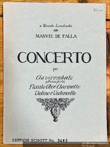  - Concerto per Clavicembalo (o Pianoforte), Flauto, Oboe, Clarinetto, Violino e Violoncello (= Edition Schott, No. 3482).