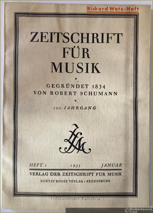  - Zeitschrift für Musik. Monatsschrift für eine geistige Erneuerung der deutschen Musik. 102. Jahrgang 1935.