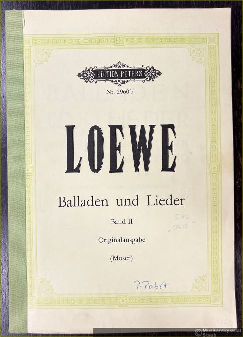  - Balladen und Lieder für eine Singstimme mit Klavierbegleitung, Band II (= Edition Peters, Nr. 2960b). Originalausgabe.