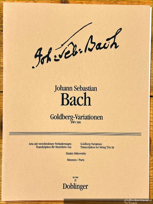  - Goldberg-Variationen BWV 988. Aria mit verschiedenen Veränderungen. Transkription für Streichtrio. Stimmen.