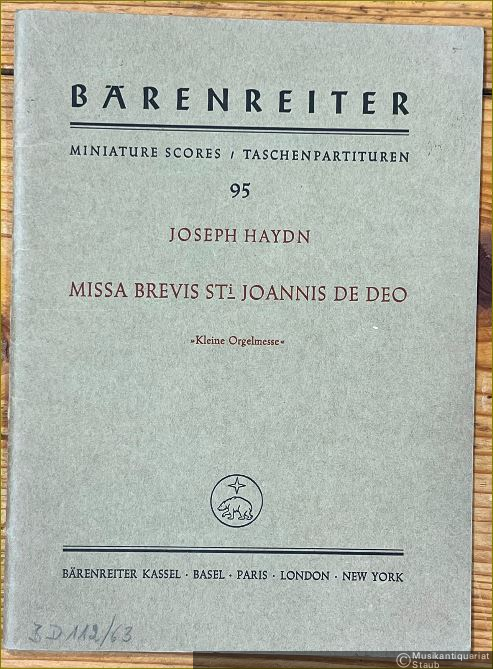  - Missa Brevis Sti Joannis De Deo. "Kleine Orgelmesse" (= Bärenreiter Taschenpartituren 95).