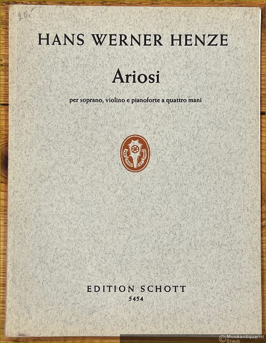  - Ariosi per soprano, violino e pianoforte a quattro mani (1963) (= Edition Schott 5454). Klavierfassung.