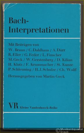  - Bach-Interpretationen (= Kleine Vandenhoeck-Reihe 291 S).