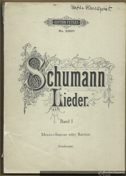  - Sämtliche Lieder für eine Singstimme mit Klavierbegleitung. Band I (= Edition Peters, No. 2383b). Mezzo-Sopran oder Bariton.