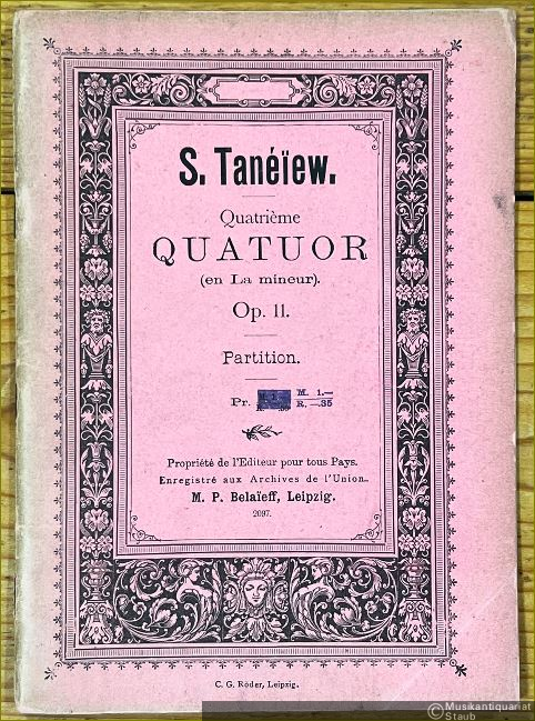  - Quatrieme Quatuor (en La mineur) pour deux Violons, Alto et Violoncelle, Op. 11. Partition.