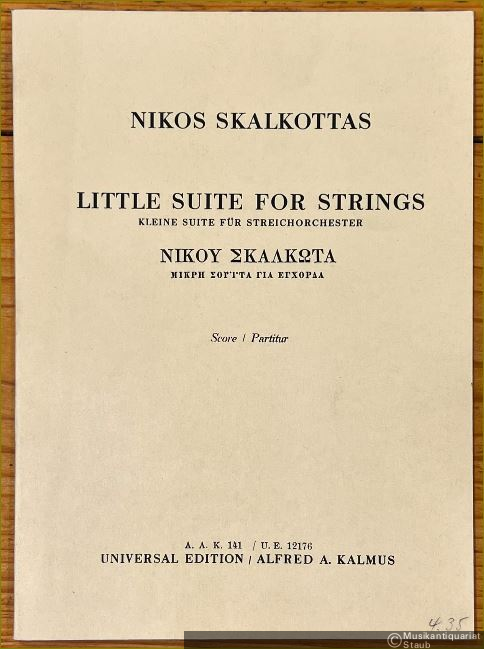  - Little Suite for Strings / Kleine Suite für Streichorchester. Score / Partitur.