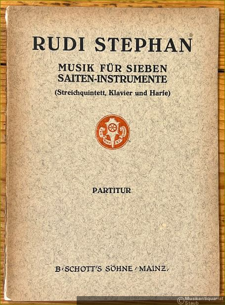  - Musik für sieben Saiten-Instrumente (Streichquintett, Klavier und Harfe) (Auch mit mehrfacher Besetzung der Streicher-Stimmen spielbar) (= Edition Schott, No. [3463]). Partitur.