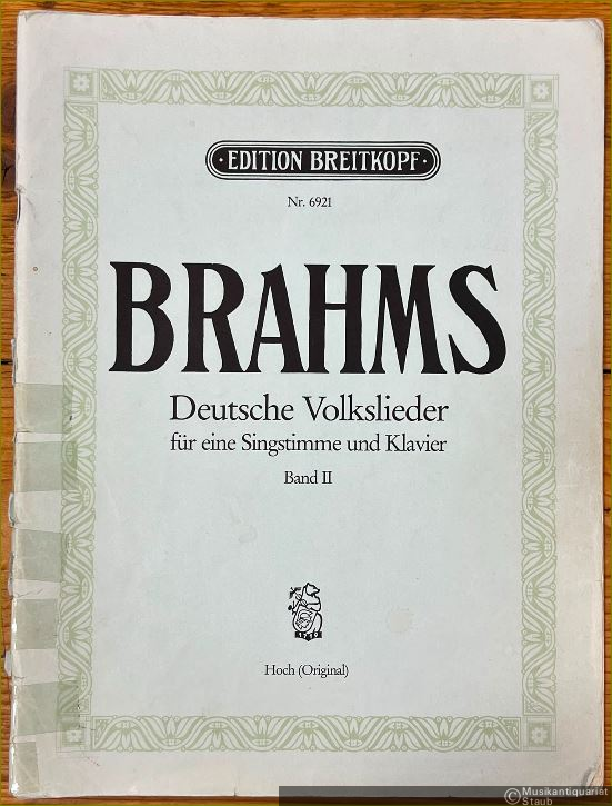  - Deutsche Volkslieder für eine Singstimme und Klavier, Band II (= Edition Breitkopf, Nr. 6921). Hohe Stimme (Originalausgabe).