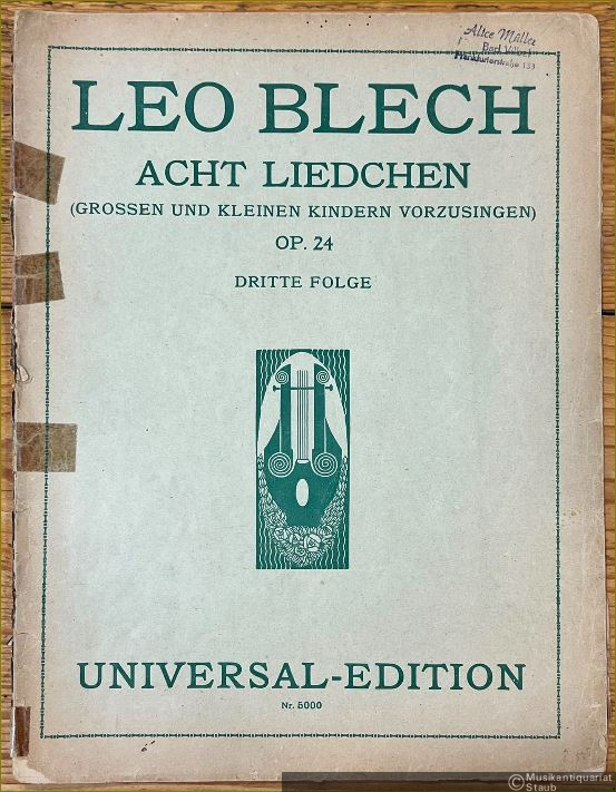  - Acht Liedchen (grossen und kleinen Kindern vorzusingen), Op. 24, Dritte Folge (= Universal Edition, Nr. 5000).
