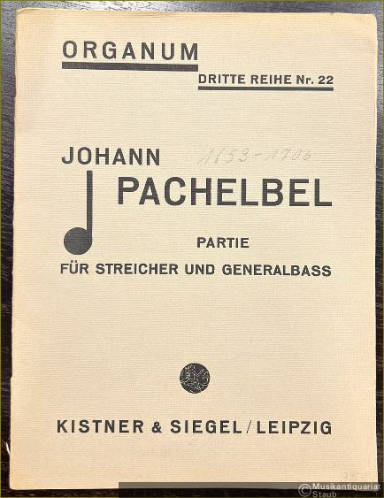  - Partie für 5 Streicher und Generalbass (= Organum. Dritte Reihe, Kammermusik Nr. 22).