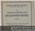 Studenten-Music. Suite I/II. In praktischer Neuausgabe für zwei Violinen, Violoncello und Klavier (zwei Violen oder dritte Violine u. Viola sowie Kontrabass ad lib.) (= Nagels Musik-Archiv, Nr. 61). Partitur u. Stimmen.