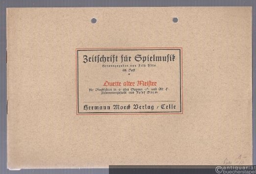 - Duette alter Meister für Blockflöten in -c- oder Sopran -c´´- und Alt -f´- (= Zeitschrift für Spielmusik, 69. Heft).