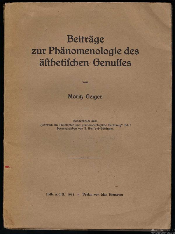  - Beiträge zur Phänomenologie des ästhetischen Genusses (= Sonderdruck aus: Jahrbuch für Philosophie und phänomenologische Forschung, Bd. 1).