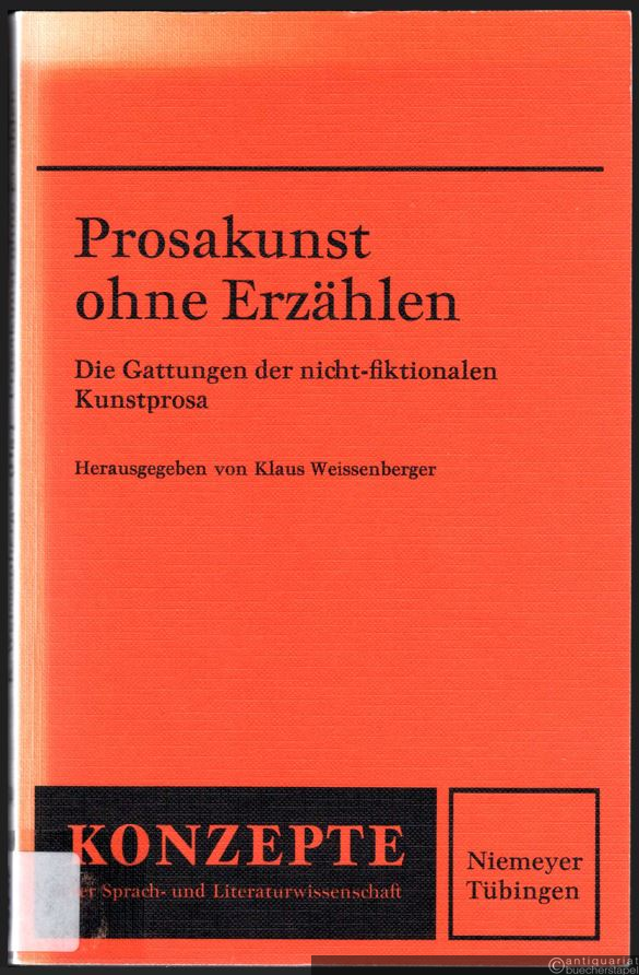 - Prosakunst ohne Erzählen. Die Gattungen der nicht-fiktionalen Kunstprosa (= Konzepte der Sprach- und Literaturwissenschaft, 34).  - Prosakunst ohne Erzählen. Die Gattungen der nicht-fiktionalen Kunstprosa (= Konzepte der Sprach- und Literaturwissenschaft, 34).